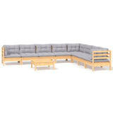 9 Piece Garden Lounge Set with Grey Cushions Solid Pinewood - Front View