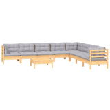 9 Piece Garden Lounge Set with Grey Cushions Solid Pinewood