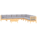 9 Piece Garden Lounge Set with Grey Cushions Solid Pinewood - Side View
