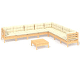 9 Piece Garden Lounge Set with Cream Cushions Solid Pinewood - Front View