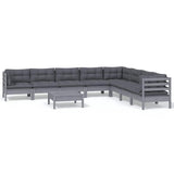 9 Piece Garden Lounge Set with Cushions Grey Solid Pinewood - Front View