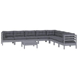 9 Piece Garden Lounge Set with Cushions Grey Solid Pinewood