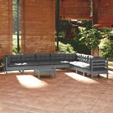 9 Piece Garden Lounge Set with Cushions Grey Solid Pinewood