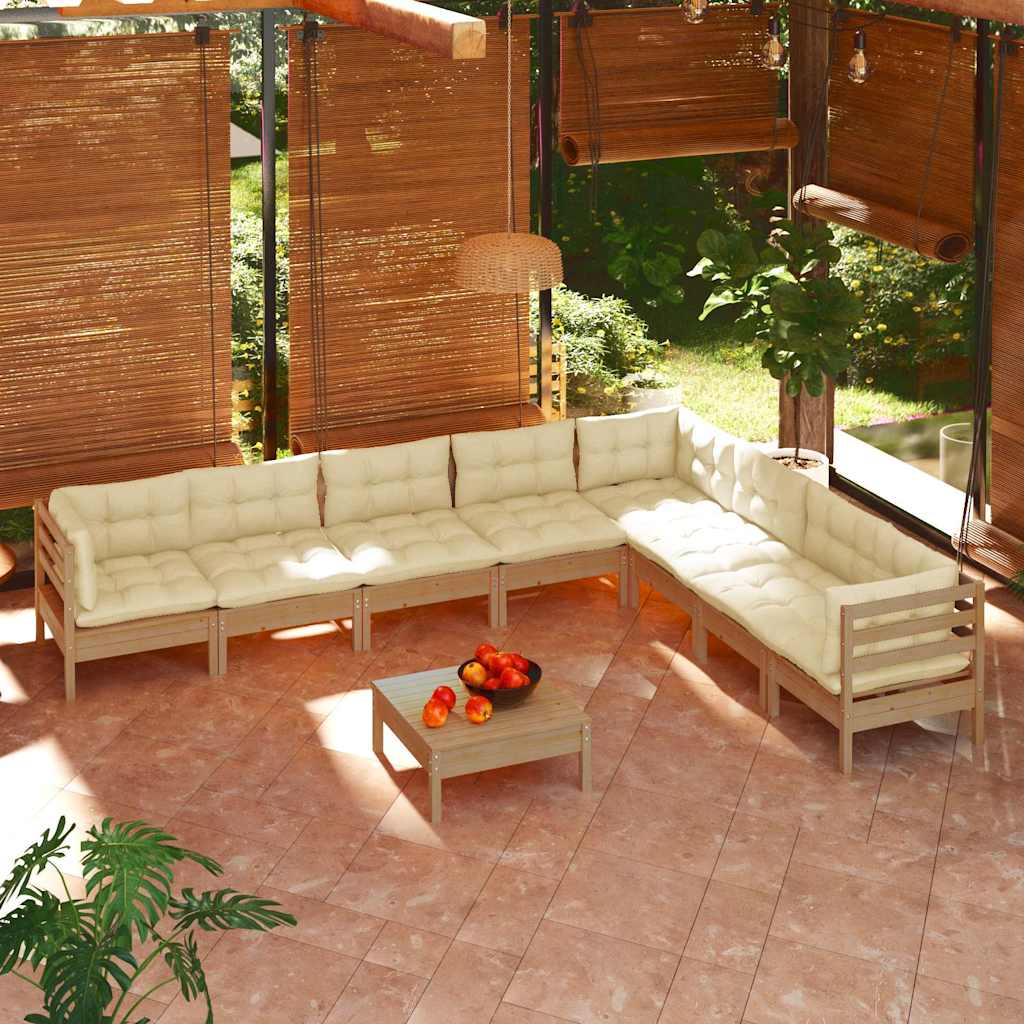 9 Piece Garden Lounge Set with Cushions Honey Brown Pinewood