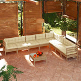 9 Piece Garden Lounge Set with Cushions Honey Brown Pinewood