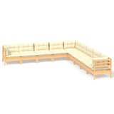 9 Piece Garden Lounge Set with Cream Cushions Solid Pinewood - Front View