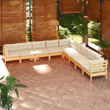 9 Piece Garden Lounge Set with Cream Cushions Solid Pinewood