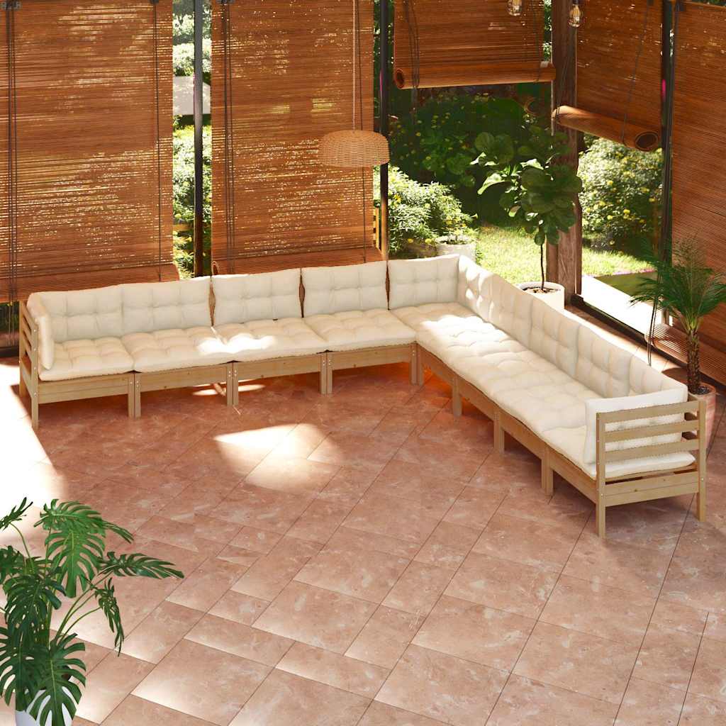 9 Piece Garden Lounge Set with Cushions Honey Brown Pinewood