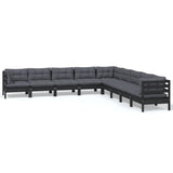 9 Piece Garden Lounge Set with Cushions Black Solid Pinewood - Front View