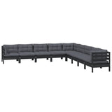 9 Piece Garden Lounge Set with Cushions Black Solid Pinewood