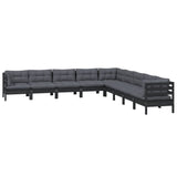 9 Piece Garden Lounge Set with Cushions Black Solid Pinewood - Side View