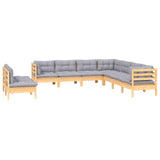 9 Piece Garden Lounge Set with Grey Cushions Solid Pinewood - Side View