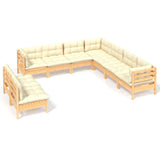 9 Piece Garden Lounge Set with Cream Cushions Solid Pinewood