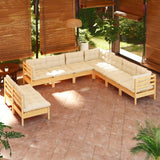 9 Piece Garden Lounge Set with Cream Cushions Solid Pinewood