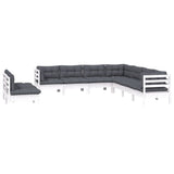 9 Piece Garden Lounge Set with Cushions White Solid Pinewood