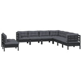 9 Piece Garden Lounge Set with Cushions Black Solid Pinewood - Side View