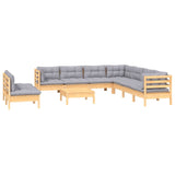 10 Piece Garden Lounge Set with Grey Cushions Solid Pinewood - Side View
