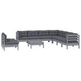 10 Piece Garden Lounge Set with Cushions Grey Solid Pinewood