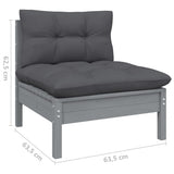 10 Piece Garden Lounge Set with Cushions Grey Solid Pinewood - Low Angle