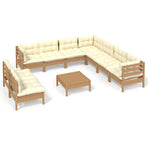 10 Piece Garden Lounge Set with Cushions Honey Brown Pinewood