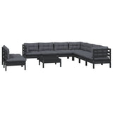 10 Piece Garden Lounge Set with Cushions Black Solid Pinewood - Side View