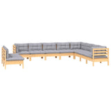 10 Piece Garden Lounge Set with Grey Cushions Solid Pinewood - Side View