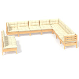 10 Piece Garden Lounge Set with Cream Cushions Solid Pinewood