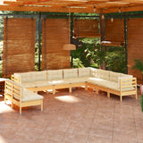 10 Piece Garden Lounge Set with Cream Cushions Solid Pinewood