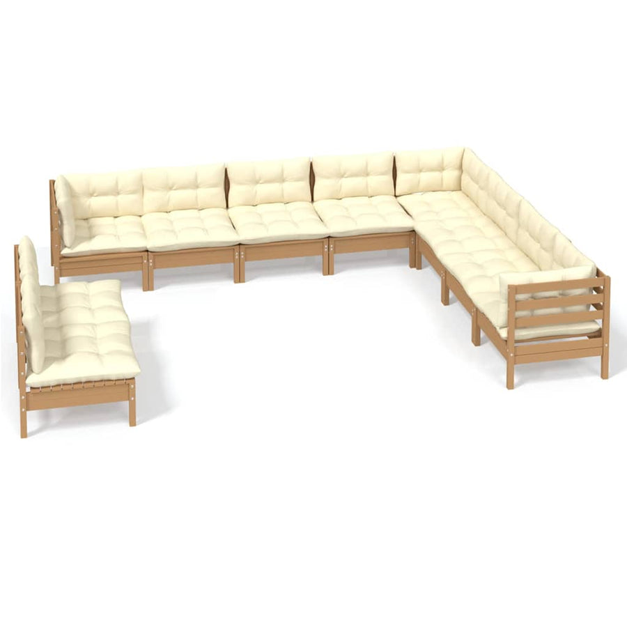 10 Piece Garden Lounge Set with Cushions Honey Brown Pinewood
