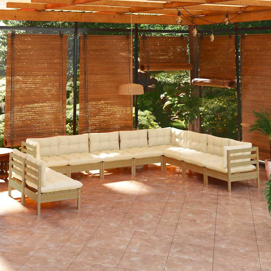 10 Piece Garden Lounge Set with Cushions Honey Brown Pinewood