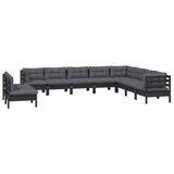 10 Piece Garden Lounge Set with Cushions Black Solid Pinewood - Side View