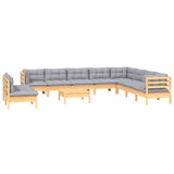 11 Piece Garden Lounge Set with Grey Cushions Solid Pinewood - Side View