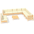 11 Piece Garden Lounge Set with Cream Cushions Solid Pinewood