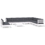 11 Piece Garden Lounge Set with Cushions White Solid Pinewood - Front View