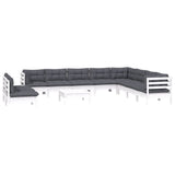 11 Piece Garden Lounge Set with Cushions White Solid Pinewood - Side View