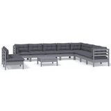 11 Piece Garden Lounge Set with Cushions Grey Solid Pinewood - Front View