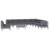 11 Piece Garden Lounge Set with Cushions Grey Solid Pinewood - Side View