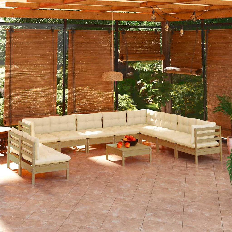 11 Piece Garden Lounge Set with Cushions Honey Brown Pinewood