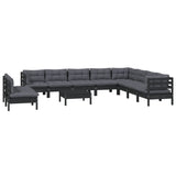 11 Piece Garden Lounge Set with Cushions Black Solid Pinewood - Side View