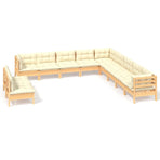 11 Piece Garden Lounge Set with Cream Cushions Solid Pinewood
