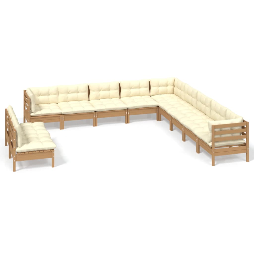 11 Piece Garden Lounge Set with Cushions Honey Brown Pinewood