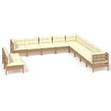 11 Piece Garden Lounge Set with Cushions Honey Brown Pinewood - Front View