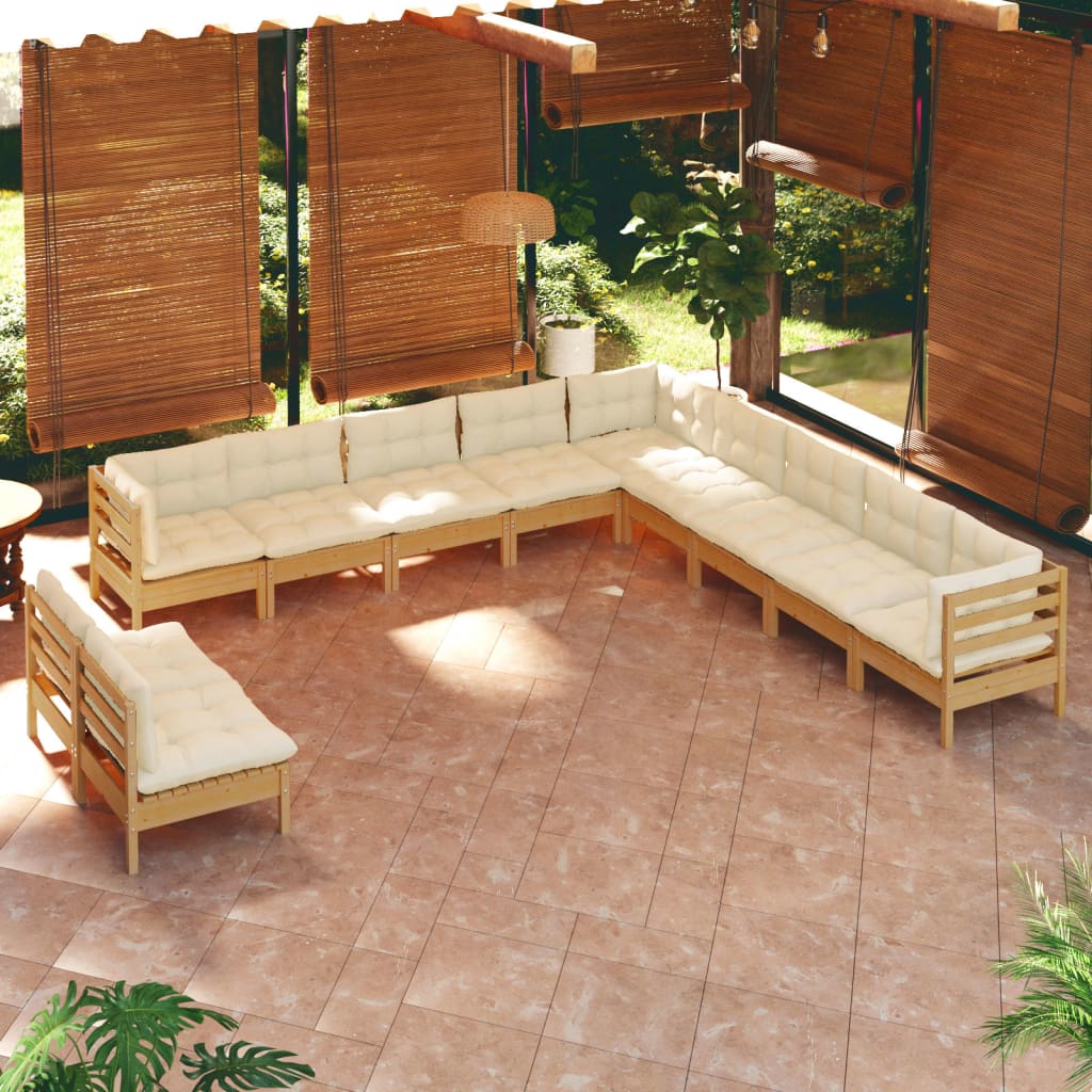 11 Piece Garden Lounge Set with Cushions Honey Brown Pinewood