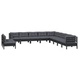 11 Piece Garden Lounge Set with Cushions Black Solid Pinewood - Side View