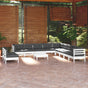 12 Piece Garden Lounge Set with Cushions White Solid Pinewood