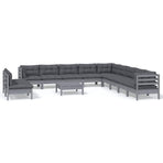 12 Piece Garden Lounge Set with Cushions Grey Solid Pinewood