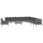 12 Piece Garden Lounge Set with Cushions Grey Solid Pinewood