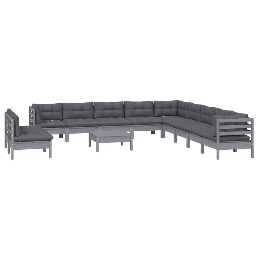 12 Piece Garden Lounge Set with Cushions Grey Solid Pinewood