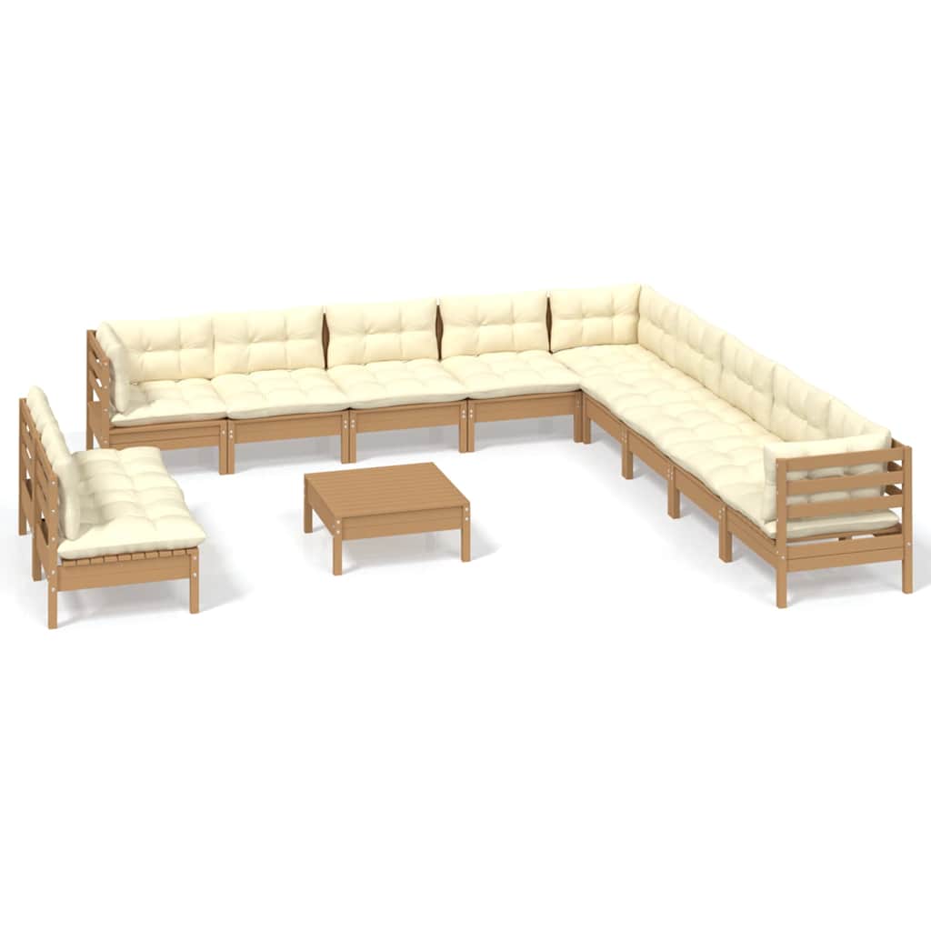 12 Piece Garden Lounge Set with Cushions Honey Brown Pinewood