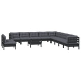12 Piece Garden Lounge Set with Cushions Black Solid Pinewood - Side View
